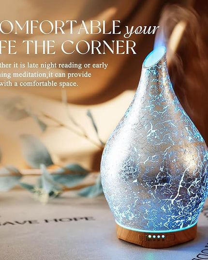 Porseme 280ml Essential Oil Diffuser, 3D Glass Aromatherapy Diffusor, Ultrasonic Cool Mist BPA Free Aroma Humidifier with Timer and Color Changing Function, Waterless Shut-Off for Home Office Room