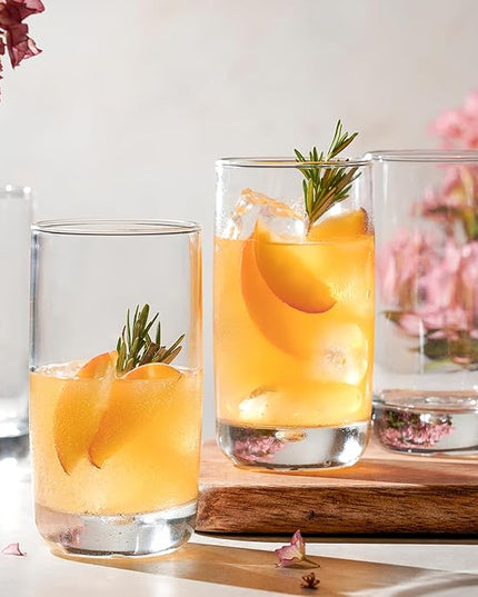 Set of 4 Highball Glasses 16 Oz Collins Cocktail Drinking Glass Cups, Bubble Base Glassware for Water, Juice, Cocktails, Beer Pint Glasses, Modern Basic Tumblers.