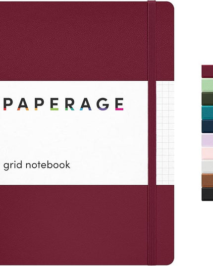 PAPERAGE Graph Paper Journal Notebook, (Burgundy), 160 Pages, Medium 5.6 in x 8 in - 100 GSM Thick Paper – Hardcover Grid Notebook for Work or School