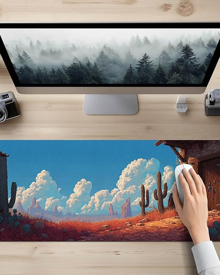Large Mouse Pad Gaming Mousepad 31.5 x 11.8 Inch Keyboard Desktop Mat Diatomite XL Mouse Pad for Home and Office Desk Accessories with Western Desert Cabin Landscape Artwork Diatomite