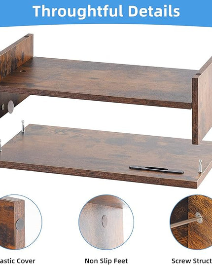 Marbrasse 16.5 Inch Monitor Stand, 2 Tier Computer Monitor Riser with Printer Shelf, Laptop Computer Screen Storage, Desktop Stand - Phone Holder & Cable Management (Vintage)