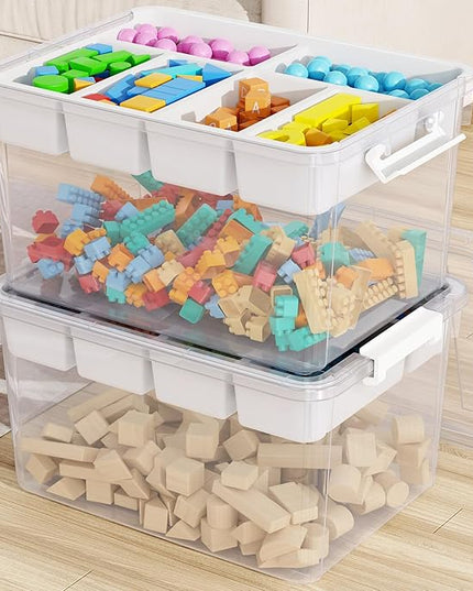 80Qt Large Stackable Storage Bins with Lids & Trays, Clear Plastic Latching Boxes Organizers with Dividers Portable 20Gal Containers for Arts & Crafts, Home and Car Trunk Organization, 2Pack