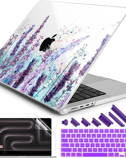 DONGKE Case for M5 MacBook Pro 14 inch 2025 2024-2021 M4 M3 M2 M1, Plastic Hard Shell Cover Compatible with A3434 A3112 A3401 A3185 A2992 A2779 A2442, Retina XDR Display & Touch ID, Lavender Flowers