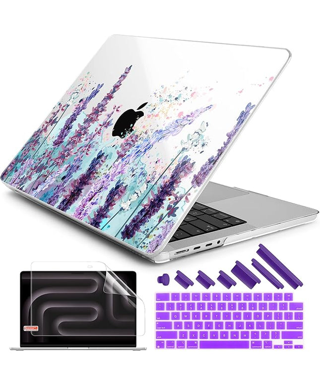 DONGKE Case for M5 MacBook Pro 14 inch 2025 2024-2021 M4 M3 M2 M1, Plastic Hard Shell Cover Compatible with A3434 A3112 A3401 A3185 A2992 A2779 A2442, Retina XDR Display & Touch ID, Lavender Flowers