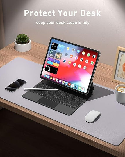 Aothia Large PU Leather Desk Pad Protector - Non-Slip Mouse Pad & Writing Mat for Office/Home, Waterproof, Easy to Clean (36" x 17", Smoky Lavender)