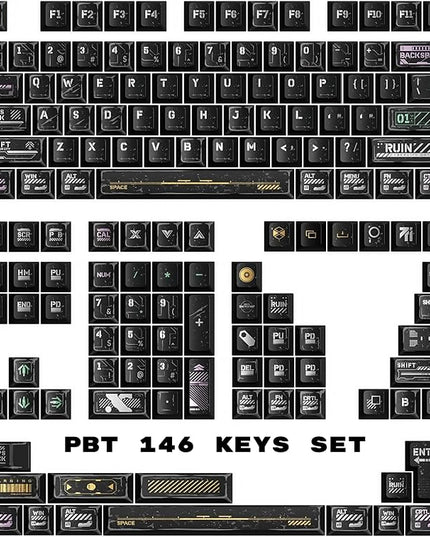 Clear Keycaps Transparent Cherry Profile Green and Black Keycaps for MX Switches Mechanical Keyboard KeyCap (Cyber Ruins PBT KEYCAP Set)