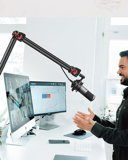 Overhead Camera Mount Desk Stand, 3-Section Flexible Detachable Articulating Arm with 1/4“ 3/8" 5/8" Screw&360° Ball Head, C-clamp Tabletop Mount for DSLR Camera/Webcam/Microphone/Lights
