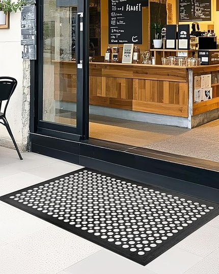 Outdoor Rubber Floor Mats Anti Fatigue Restaurant Kitchen Rubber Drainage Mat Durable No Slip Bar Floor Mats Used for Indoor Outside Wet Area 24" x 36" Black