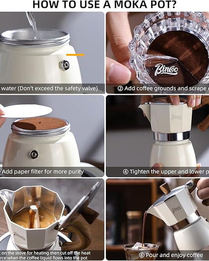Bincoo Espresso Maker Stovetop,Camping Moka Pot 2 Cup/120ML,Stove Top Espresso Italian Coffee Maker,Easy to Use