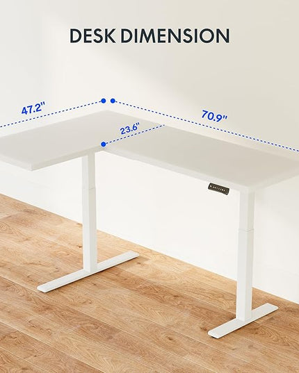 FLEXISPOT Corner Desk Dual Motor L Shaped Computer Electric Standing Sit Stand Up Desk Height Adjustable Home Office Table with Splice Board, 71x48 White