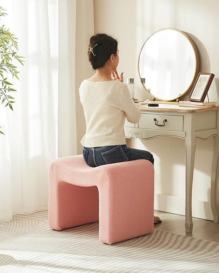 Vanity Stool Foot Rest Small Footstool Ottoman Chair Seating Backless Modern Teddy Velvet Ottoman for Makeup Room Living Room Bedroom Entryway,(Single 1) Pink