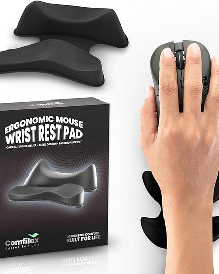 Ergonomic Wrist Rest for Mouse - Desk Mouse Pad Wrist Support, Smooth-Glide, Comfortable Curved Design for Gaming, Office, or Home Use - Black