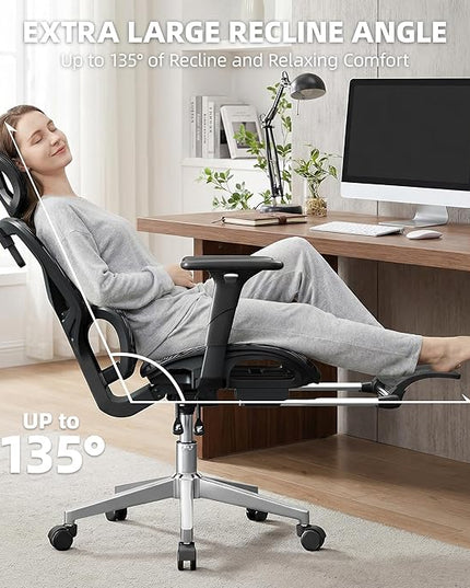 Office Chair with 3D Adjustable Lumbar Support,Ergonomic Computer Chair,Adjustable Headrest and Armrests, 400lbs Capacity,Tilt-Swivel,Premium Mesh Desk Chair for Office,Home & Gaming (Grey)