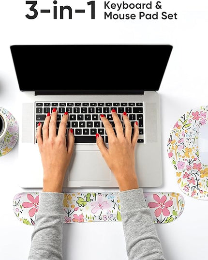 RICHEN Mouse Pad and Keyboard Wrist Rest, 3-in-1 Computer Mousepad and Coaster Set, Non-Slip Keyboard Wrist Rest and Mouse Pad Set Ergonomic Design (YKMWR-54)