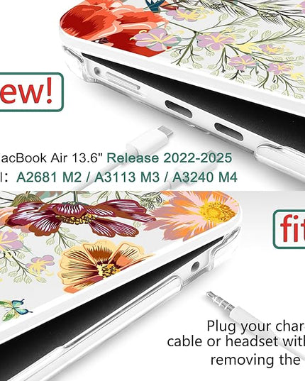 DONGKE for M4 MacBook Air 13.6 Inch Case 2025 2024 2023 2022 Model A3240 A3113 A2681 M3 M2 Chip, Plastic Hard Shell Case Cover with Touch ID for MacBook Air 13 Inch M4 - Floral Illustration