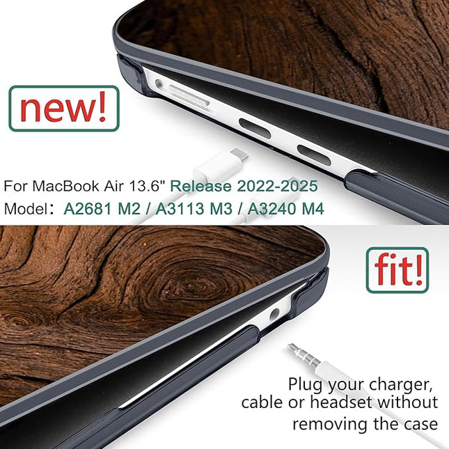 DONGKE for M4 MacBook Air 13.6 Inch Case 2025 2024 2023 2022 Model A3240 A3113 A2681 M3 M2 Chip, Plastic Hard Shell Case Cover with Touch ID for MacBook Air 13 Inch M4 - Wood Grain