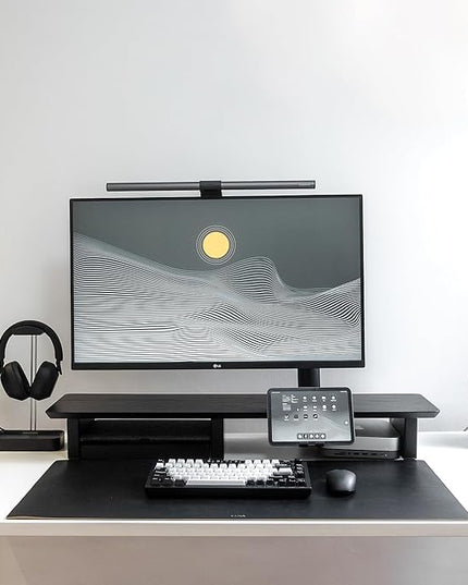 Raico Desk Cockpit Shelf Monitor Stand System Dual Screen Setup Wood Large Desk Accessory Organizer Unit (Black Wood, Medium v2 | 36 Inches)