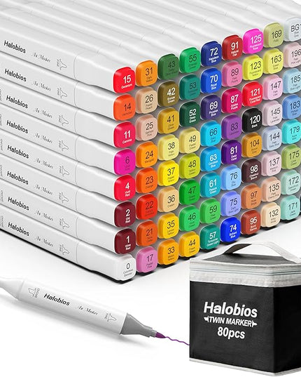 80 Alcohol Markers, Dual Tip Fine & Broad Drawing Markers Alcohol Marker Set with Case, Art Marker for Student Adults Coloring Artists Drawing Sketching Card Making and Illustration