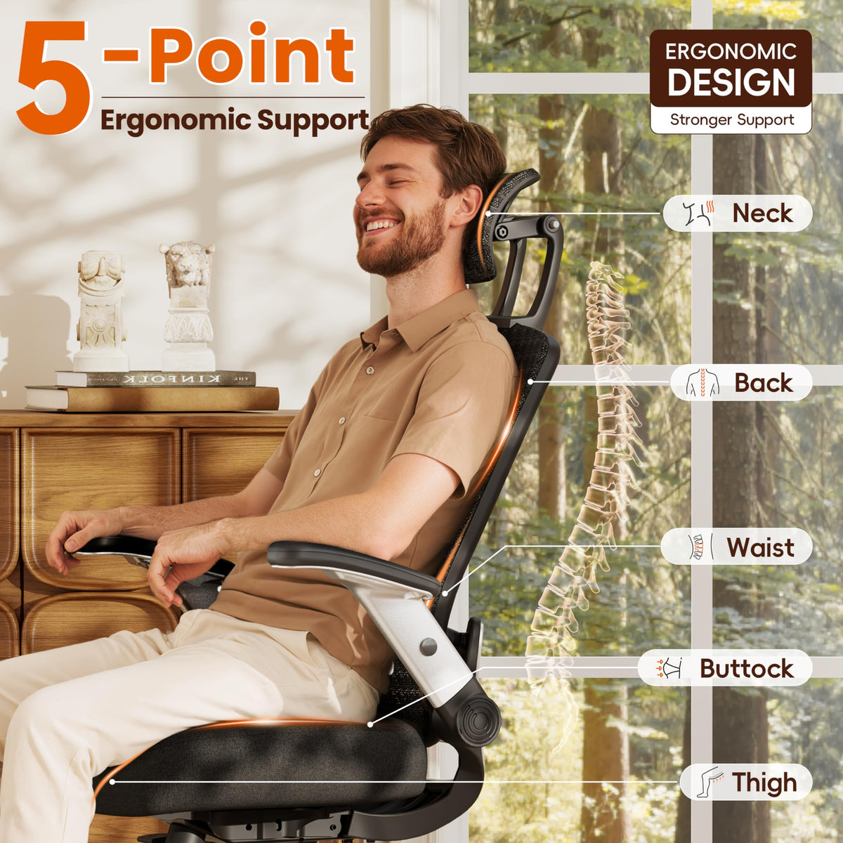 GABRYLLY Ergonomic Office Chair, High Back Home Desk Chair with Flip-Up Arms, 3D Headrest, 90-120° Tilt and Wide Cushion Seat, Big and Tall Computer Chairs for Man Woman, Mesh Chair -Midnight Cloud