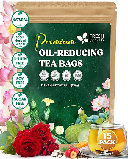FRESHDRINKUS, 15 Packs of Oil Reducing Tea, Oil Cleansing for Liver, 10 Herbal Ingredients, Traditional Recipe Tea for Liver, 100% Natural, Easy Brewing, Steep Repeatedly (15 Packs)