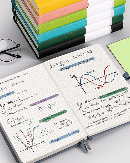 AHGXG Graph Paper Notebook - 320 Pages Grid Notebook Thick Journal A5, 100gsm Thick Graph Paper, Leather Hardcover, Inner Pocket,5.75'' × 8.38''- GrayBlue