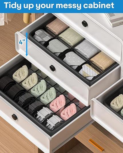 Fashion Leather Sock Underwear Drawer Organizer clothes, Closet Dividers，64 Cell (16+24+24) Foldable Leather Storage Box for Panties, Ties, Accessories（3 Pack）