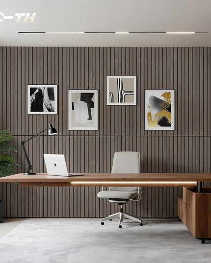 TO-TH Wood-Look Acoustic Wall Panels, 10 Pack 47.2” x 23.6” Sound Panels, Decorative Wood Panels for Wall Sound Dampening Panels for Home, Office, Basement, Walnut with Mitered Edges