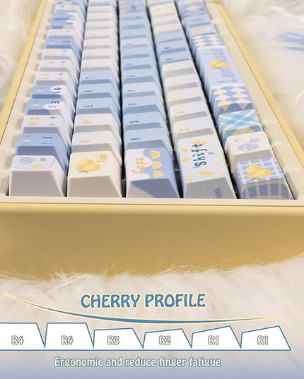 Cherry Profile Blue and White Creamy Keycaps - Custom PBT Keycaps Set, Dye Sublimation, 145 Keys Baby Blue Replacement Key Caps for Mechanical Keyboard