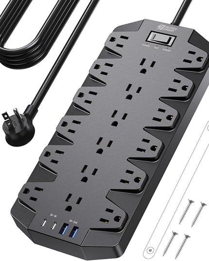 Power Strips with Surge Protection 10 FT, SUPERDANNY 18 AC Outlets and 4 USB Ports, Flat Plug Heavy Duty Extension Cord, 1875W/15A, 2100 Joules for Home, Office, Dorm, Black
