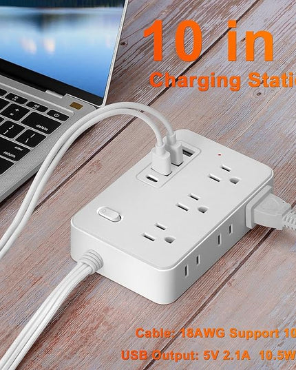 5FT Surge Protector Flat Extension Cord Flat Plug Power Strip, 6AC Outlets, 4 USB Charger(1 USB C Port), 1700 Joules Protection, Office Supplies, Dorm Room Essentials