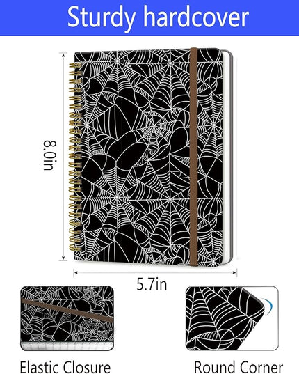 Spiral Journal Notebook, A5 Cute Notebooks for Women Men, College Ruled Hardcover Notebook for Work & Note Taking, 60 Pages Double-Wire Journals for Writing, Spider Web
