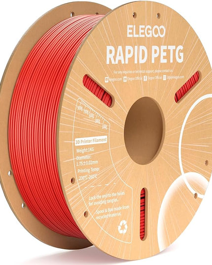 ELEGOO Rapid PETG Filament 1.75mm Red 1KG, High Speed 30-600mm/s 3D Printer Filament Dimensional Accuracy +/- 0.02 mm, 1kg Cardboard Spool(2.2lbs) Fits for Most FDM 3D Printers
