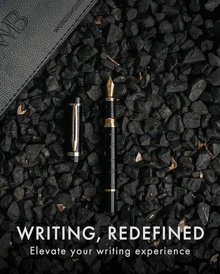 Wordsworth & Black Primori Fountain Pen Set [Black Gold]; Medium Nib, Gift Case, 24 Ink Cartridges, Refill Converter, Manual; Journaling, Calligraphy, Smooth Writing Pens; Left & Right Handed