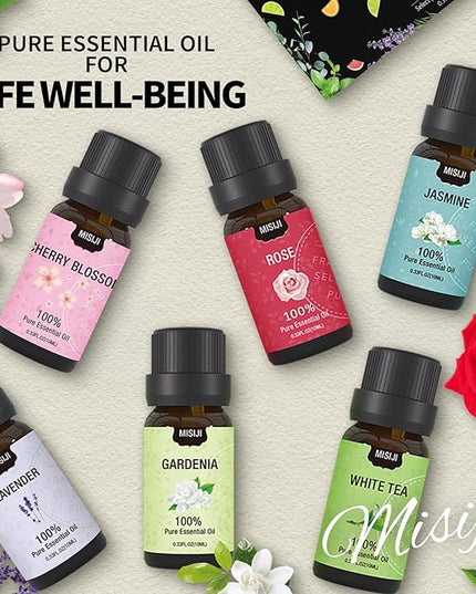 MISIJI Essential Oils Set- Essential Oils for Diffuser for Home,Diffuser Oils Scents for Aromatherapy,Laundry,Candle&Soap Making,Humidifiers 6 X 10 ML