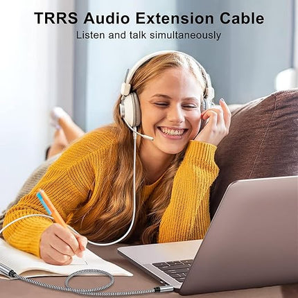 HOOTEK Headphone Extension Cable 6FT 3.5mm Male to Female Stereo Audio Extension Cable with Microphone Nylon Braided Aux Adapter Extender Cord for Headset iPhone iPad Smartphones Tablets Media Players