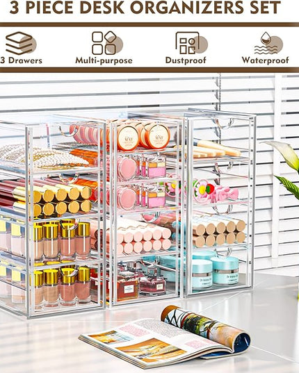 Acrylic Desk Organizers And Accessories With 13 Drawers, Office Desktop Drawers, Plastic Makeup Organizer Containers Bins With Drawers Desk Organization, Bathroom Organizers Storage Case Box Cube