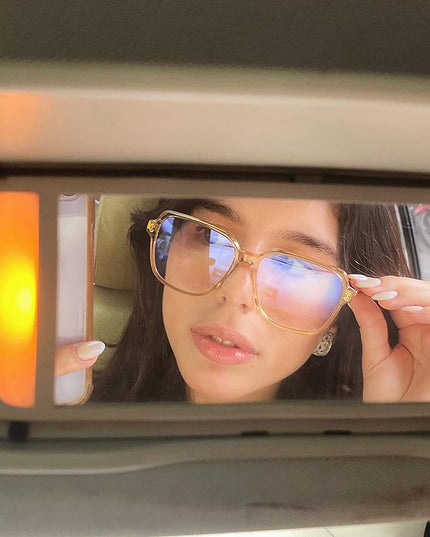 VISOONE Oversized Blue Light Blocking Glasses with Chic Square TR90 Frame and Metal Temple for Women Men REMY