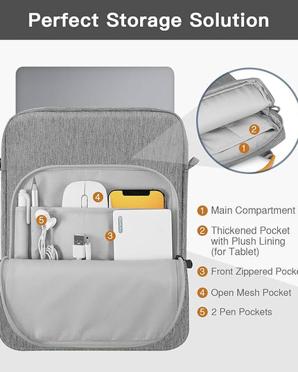 MoKo 13.3-14 Inch Laptop Sleeve Bag Fits MacBook Pro M3/M2 14" 2023, MacBook Pro 13" M2, New MacBook Air 13.6" M3/M2 2024/2022,Tab S8 Ultra 14.6",Handle Carrying Case with Shoulder Strap, Dark Gray