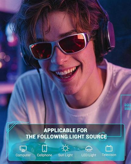 TIJN Sonia Sleep Glasses for Blue & Green Light Blocking,Red Lens with Dual AR Coating,Wraparound Frame for Gaming Screen
