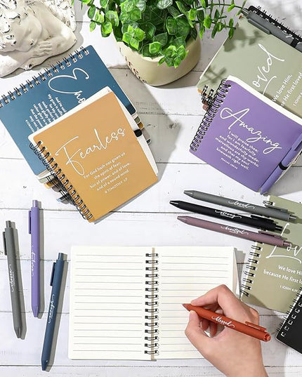 Kosiz Inspirational Valentines Christian Gifts Bulk A6 Notebook Prayer Journal with Pens Spiral Journal Religious Gift for Women Men Church Bible Study Group Teacher Coworker(48 Sets,Fresh Color)