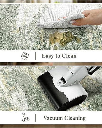 Collive Anti Fatigue Kitchen Mats, Grey/Green Abstract Kitchen Rugs Sets of 2 Non Slip Waterproof Standing Mat, Cushioned Comfort Desk Rug for Home Office, Sink, Laundry, 17"x29"+17"x47"