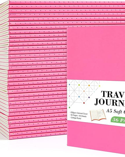 36 Pack Soft Cover Journal Bulk, Feela Lined Blank Travel Journal for Women Men Writing, Notebooks College Ruled for Work, Note Taking Notebook School Business Supplies, 8.2” x 5.5”, A5, Berry