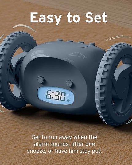 CLOCKY Extra Loud Alarm Clock for Heavy Sleepers on Wheels Rolls Runs Away Vibrating, Easy to Set Super Smart Snooze Digital Bed Shaker Alarm Clock Funny Gift for Adults Kids Teens Bedrooms (Slate)