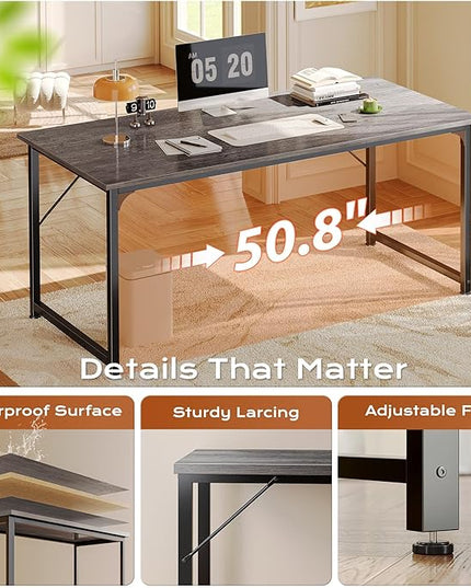 PRAISUN 54 X 24 Inch Computer Desk with Deeper Desktop, Gaming Office Writing Work Desk for Home Office, Study, Bedroom, Work from Home, Metal Frame, Grey
