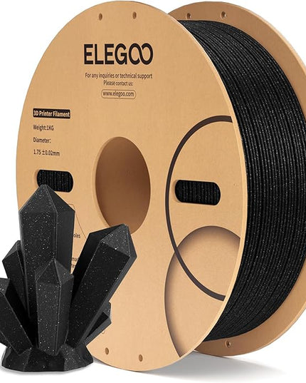 ELEGOO PLA Filament 1.75mm Sparkle Black 1KG, Glitter Twinkling 3D Printer Filament Dimensional Accuracy +/- 0.02mm, 1kg Spool(2.2lbs) Fits for Most FDM 3D Printers