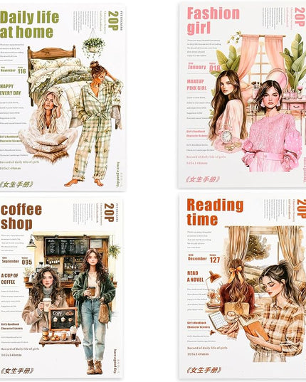 Auguro 4 Books for Girls journaling People Stickers for Scrapbooking 480 Pre-Cut Pet Transparent Stickers for journaling Scrapbooking Supplies