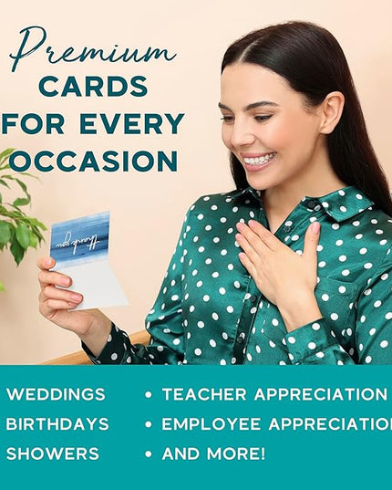 VNS Creations Thank You Cards With Envelopes Bulk Set & Stickers - 100 Pack 4x6 Blank Thank You Notes Bulk Box Set - Large Note Card Small Business, Wedding, Baby Shower & Bridal Shower - Ombré
