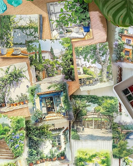 Dwpetzo 90 Pieces Large Seasons Scenery Stickers for Journaling, Watercolor Sylte Transparent PET Stickers for Scrapbooking, Junk Journal Supplies, Collage, Scrap Book, DIY Crafts Arts