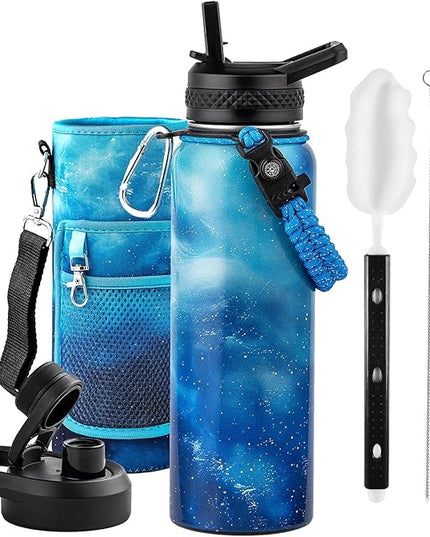 40oz Insulated Water Bottle, Triple Wall Vacuum Stainless Steel Water Bottles - Keeps Cold 48H, Reusable Metal water flask Jug for Gym, Sports, Camping, Hiking,Travel, Aurora-Blue