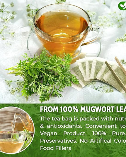 FreshDrinkUS, Premium 90 Mugwort Leaf Tea Bags, 100% Natural and Pure Mugwort Leaves. No Sugar, No Caffeine, No Gluten, Vegan.